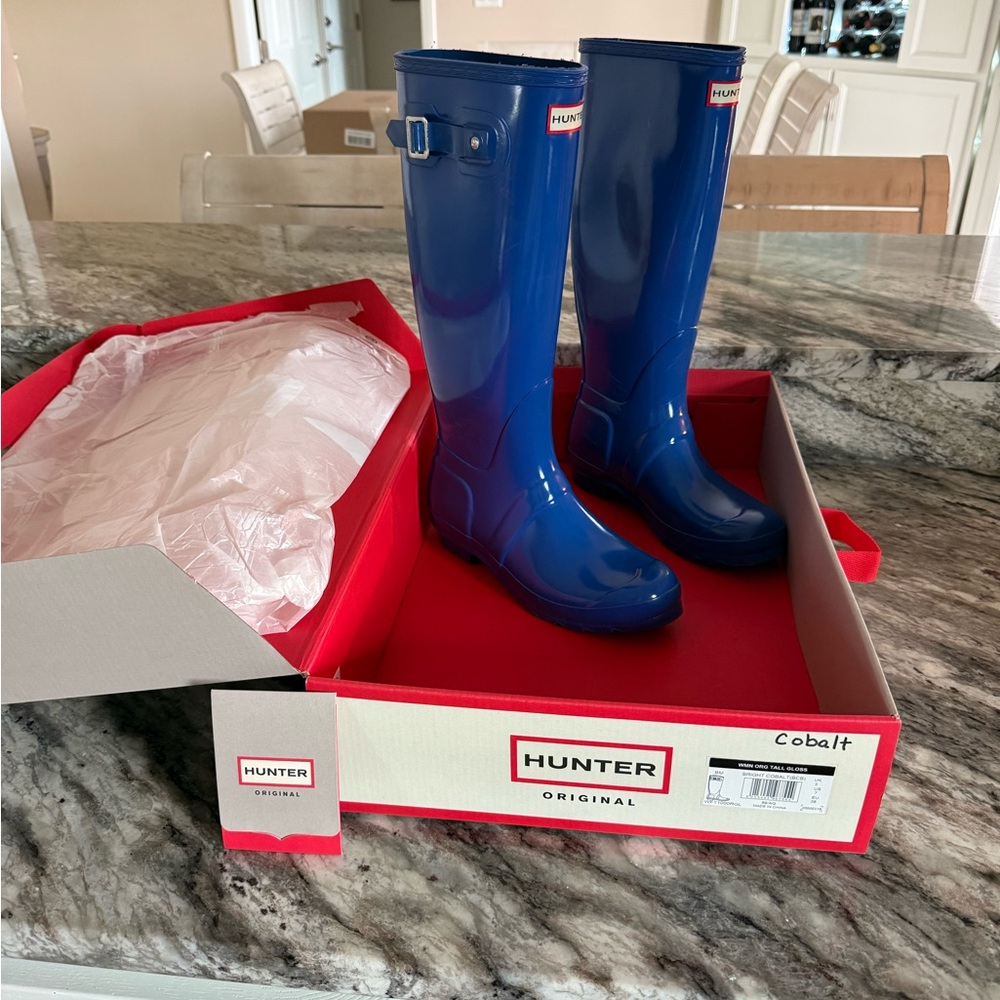 Hunter Bright Cobalt Glossy Tall Boots
